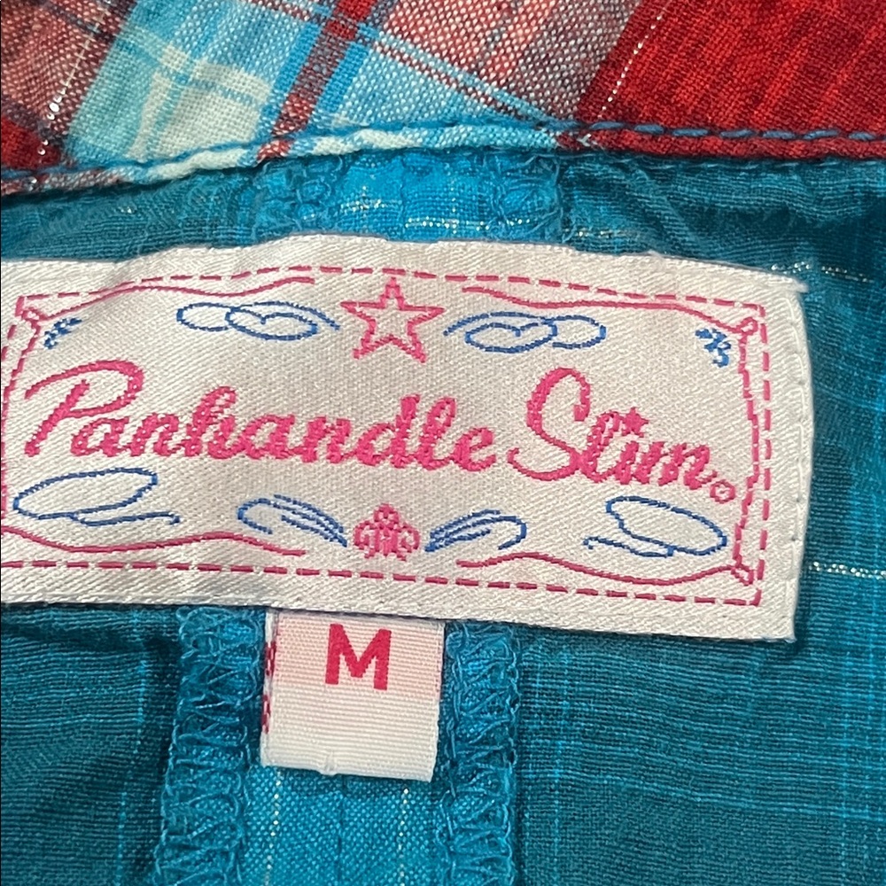PANHANDLE SLIM Turquoise SHORT SLEEVE Plaid Snap-Front Western Shirt GIRL SIZE M - Picture 9 of 11
